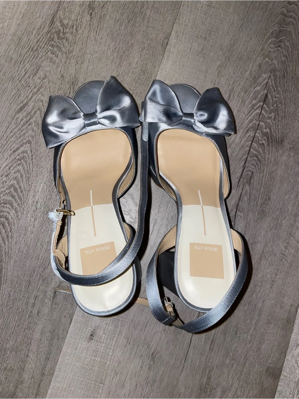 Dolce Vita Women’s Light Blue Satin Platform Sandal with Ankle Strap Bows
